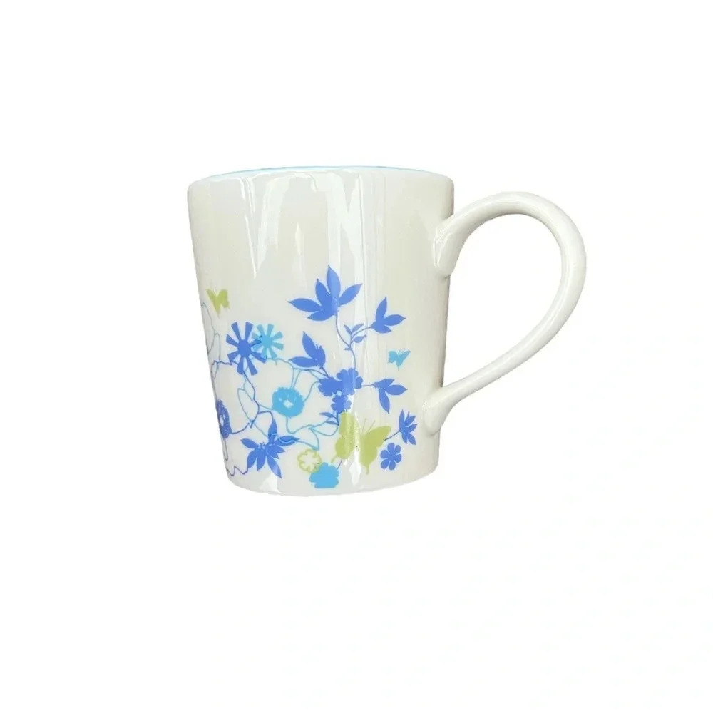 Starbucks Spring Flowers Butterflies Tea Coffee Cup Blue Green Floral 11oz